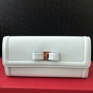 Salvatore Ferragamo Light Blue Calcskin Bow Wallet